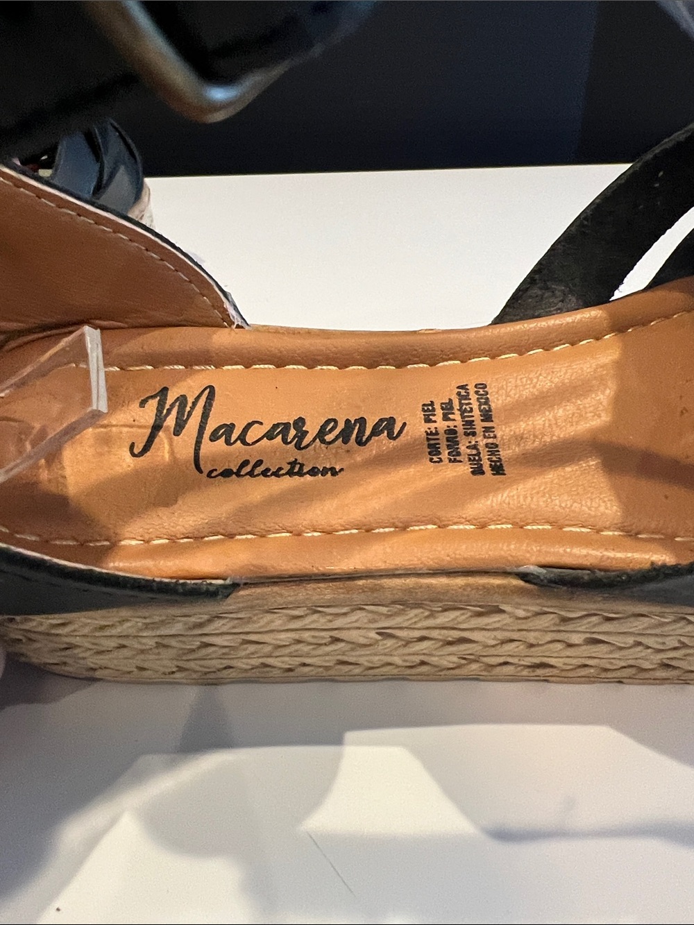 Black Woven Leather Espadrille Platform Sandal with Ankle Strap - Picture 4 of 6